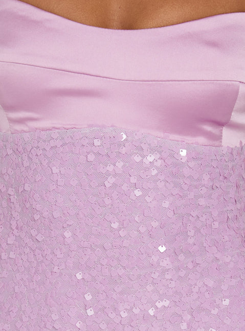 Alishia Satin Sequin Mini Dress Lilac