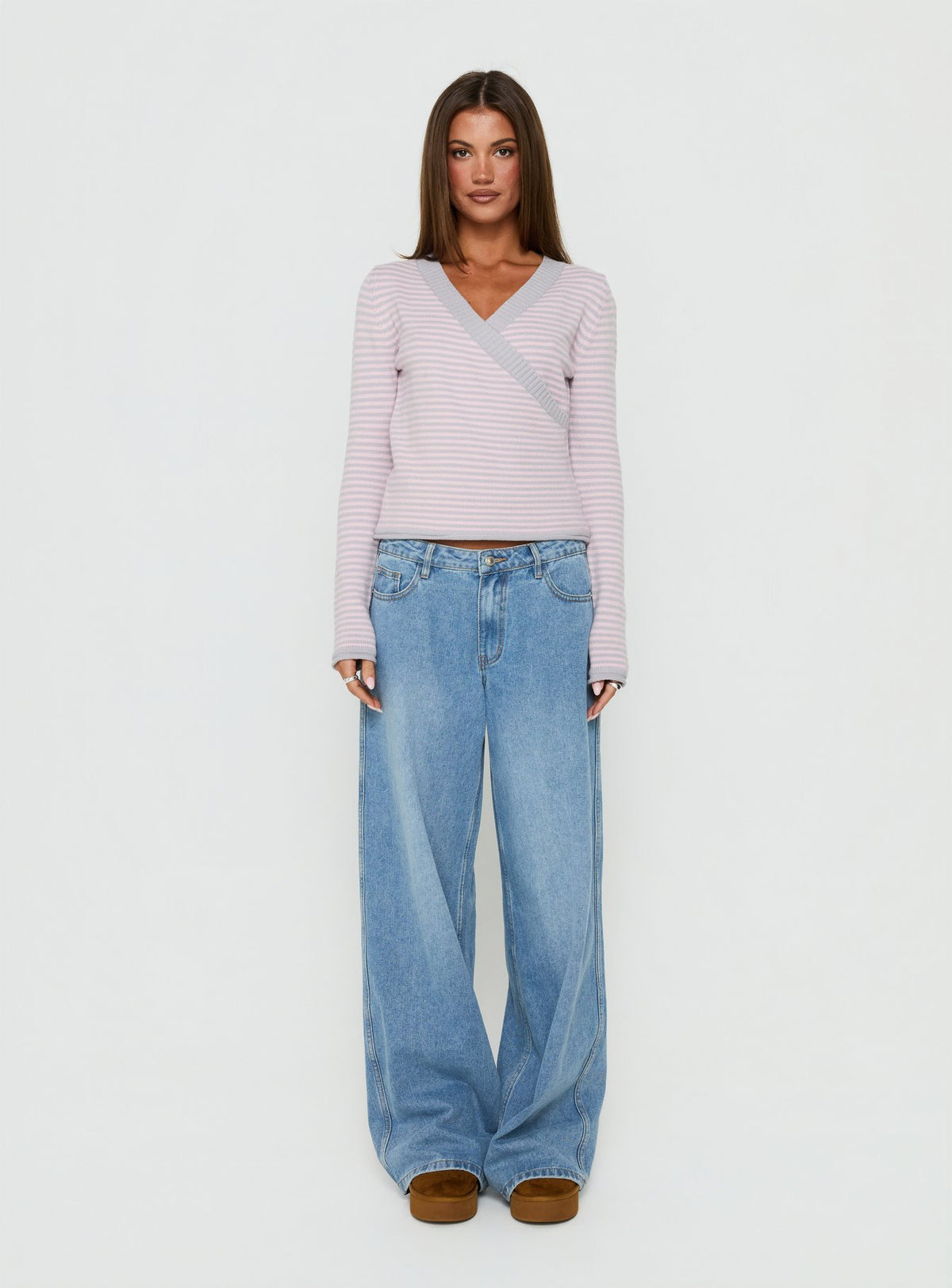Lulieta Wrap Detail Knit Sweater Pink / Grey Stripe