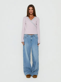 Lulieta Wrap Detail Knit Sweater Pink / Grey Stripe