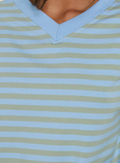 Viollette V Neck Long Sleeve Top Blue Stripe