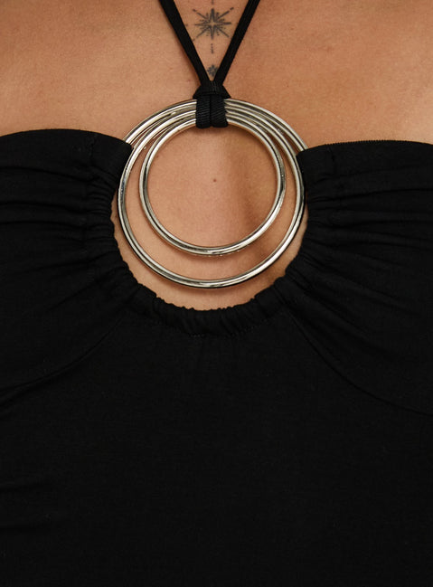 Betsey Ring Detail Tie Neck Dress Black