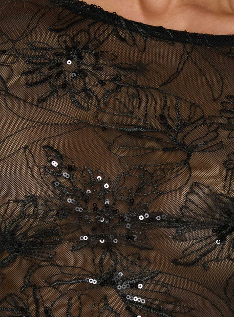 Achillea Lace Long Sleeve Top Black