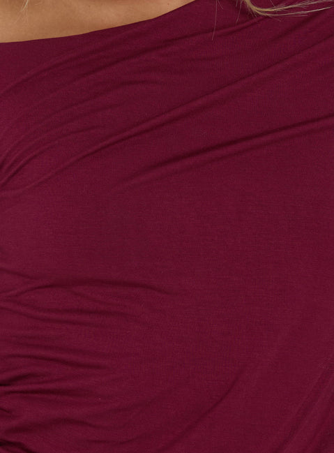 Florencie Draped Off Shoulder Mini Dress Wine