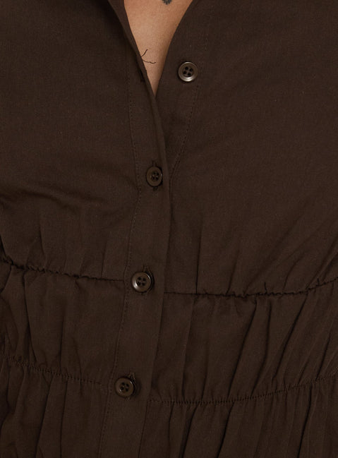 Oryn Gathered Waisted Top Brown