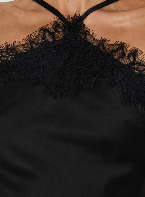 Brioney Arrowneck Lace Trim Top Black