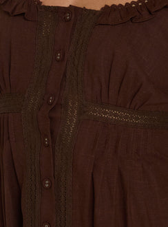 Indianah Pleat Lace Panel Mini Dress Chocolate