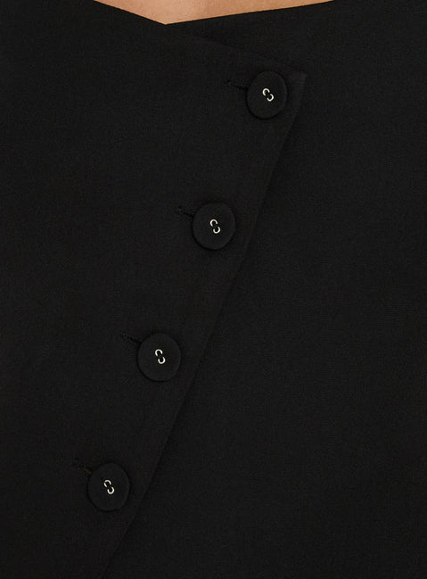 Charlissa Asymmetrical Button Top Black