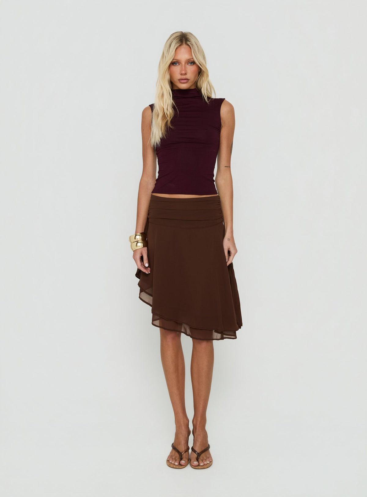 Evanescence Asymmetrical Midi Skirt Chocolate