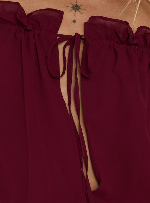 Felicita Off Shoulder Long Sleeve Chiffon Mini Dress Cherry