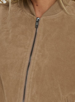 Mastery Faux Suede Bomber Jacket Taupe