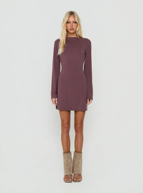 Helennah Tie Back Long Sleeve Mini Dress Dusty Purple