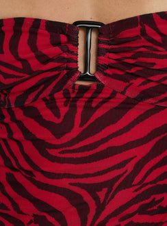 Cielo Mesh Halter Mini Dress Red Zebra