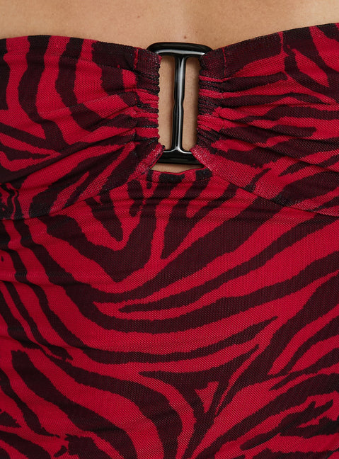 Cielo Mesh Halter Mini Dress Red Zebra