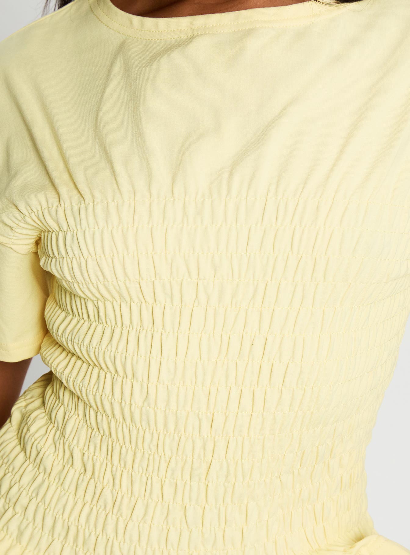 product Princess Polly Maybe Tomorrow Ruched Top Lemon Short Sleeves Crew Neck 