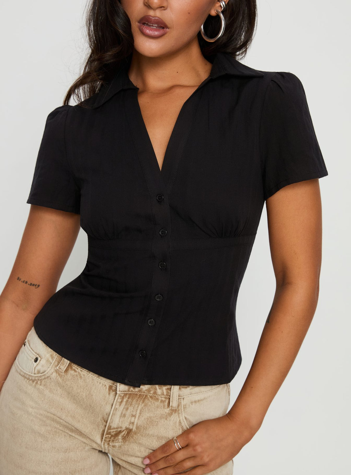 What A Show Button Up Top Black