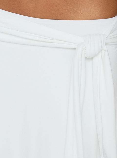 Crafted with the Soft Focus Tie Waist Midi Skirt White womens-skirts in midi length featuring asymmetry shape and relaxed fit product