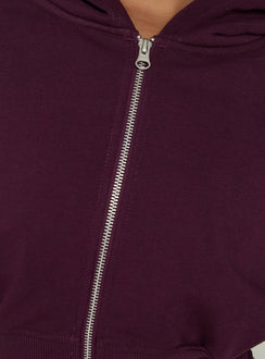 Crafted from plum fleece, the Lanna Zip Through Cropped Hoodie is a short womens jumper with oversized fit and hood detail, product Princess Polly