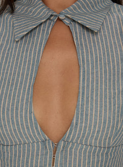 Yalanda Cut Out Collared Top Multi Stripe