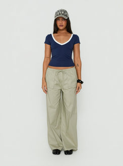 Showcasing Toren Drawstring Straight Leg Pants Stone womens-regular-pants with mid-rise front view of model wearing Princess Polly