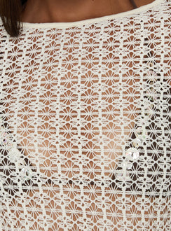 Lisella Long Sleeve Crochet Mini Dress Cream