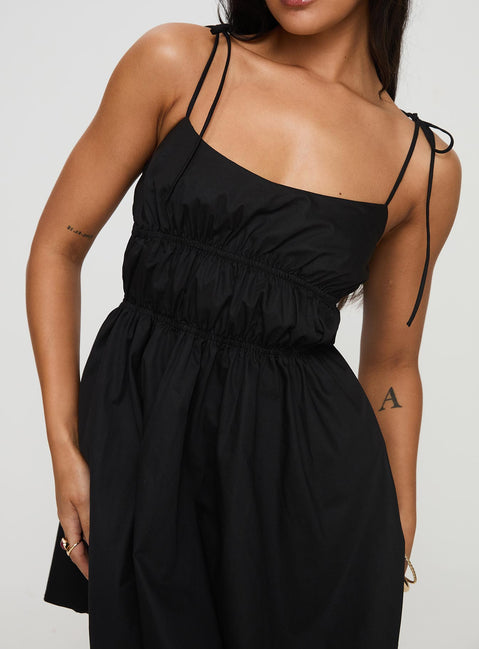 front view of model wearing Princess Polly Jacksonne Mini Dress Black Square Neck 