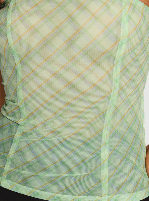 product Princess Polly No Comparison Neck Tie Strapless Top Green Check Sleeveless straight 