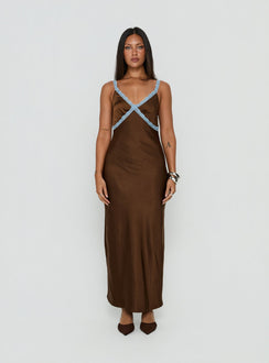 Carletta Lace Contrast Maxi Dress Brown / Blue