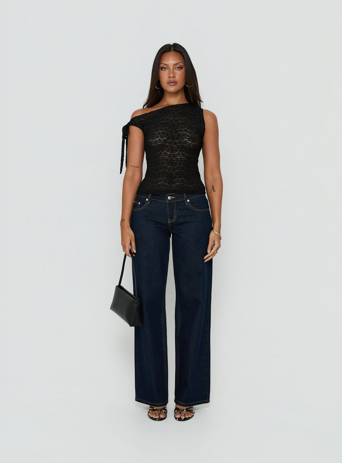 Eyla Sheer One Shoulder Top Black