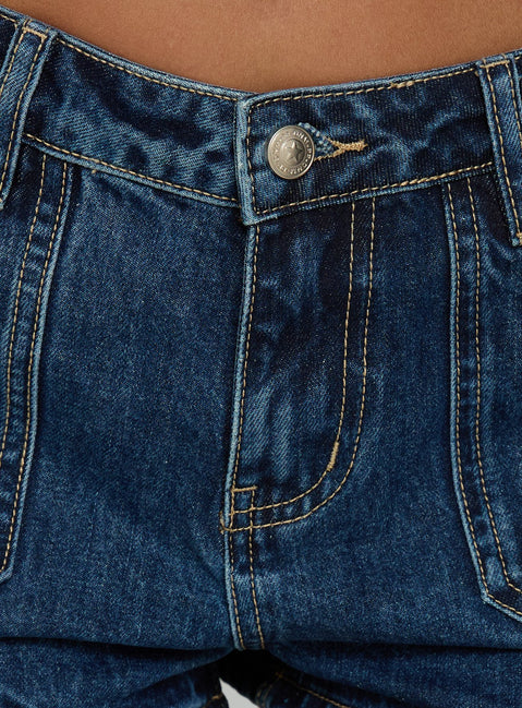 Kirkes Cargo Micro Denim Short Mid Blue Wash