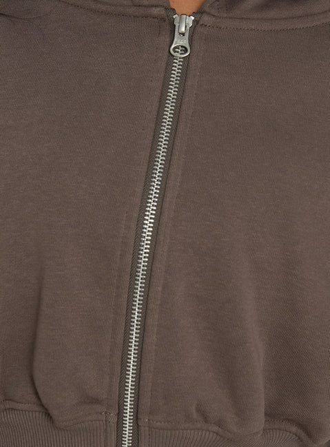 A closer look at the Lanna Fleece Zip Through Cropped Hoodie Grey in womens-jumpers with short length product Princess Polly