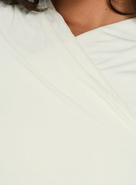 Showcasing the Odettea Cross Front Short Sleeve Bodysuit Cream womens-bodysuit with short sleeves Princess Polly