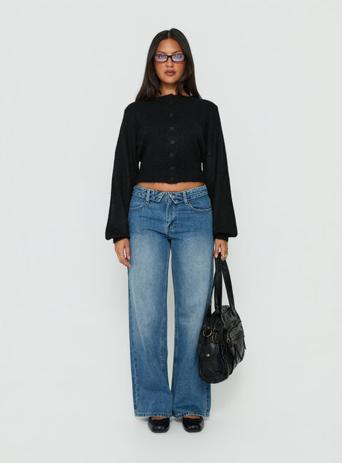 Crafted from Serenitia Mid Rise Foldover Relaxed Jeans Vintage Mid Blue in womens-jeans featuring belt product Princess Polly
