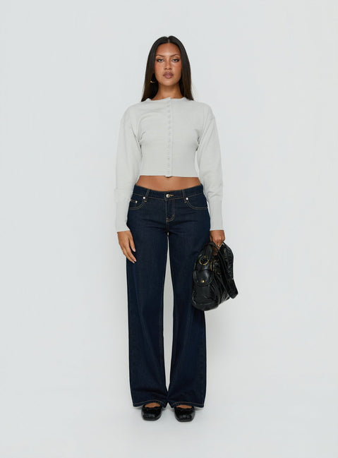 Showcasing the Emerina Cinched Button Down Cardigan Grey womens jumpers in short length front view of model wearing Princess Polly