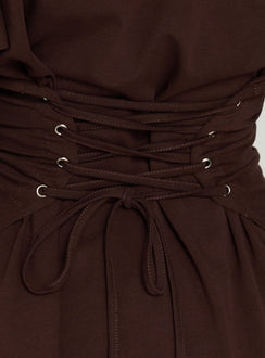 Enzia Raglan Lace Up Mini Dress Brown