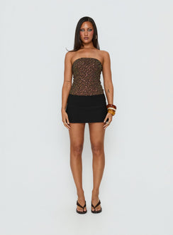 Zohara Sequin Strapless Top Brown