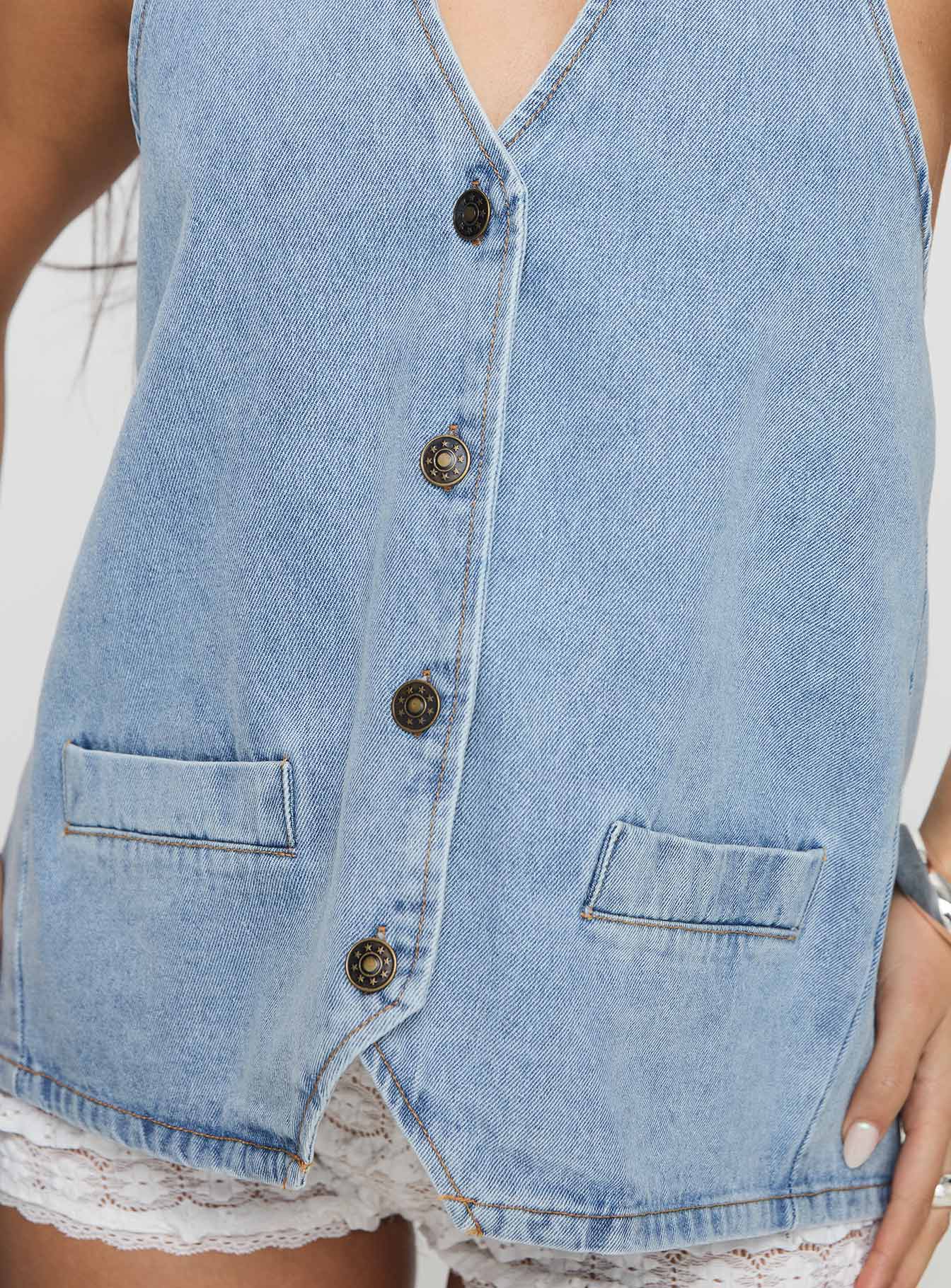 product Princess Polly Hills Halter Washed Blue Sleeveless V-Neck 