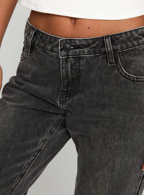 side view of model wearing Princess Polly Better Half Low Rise Jeans Charcoal Low Rise Jeans 