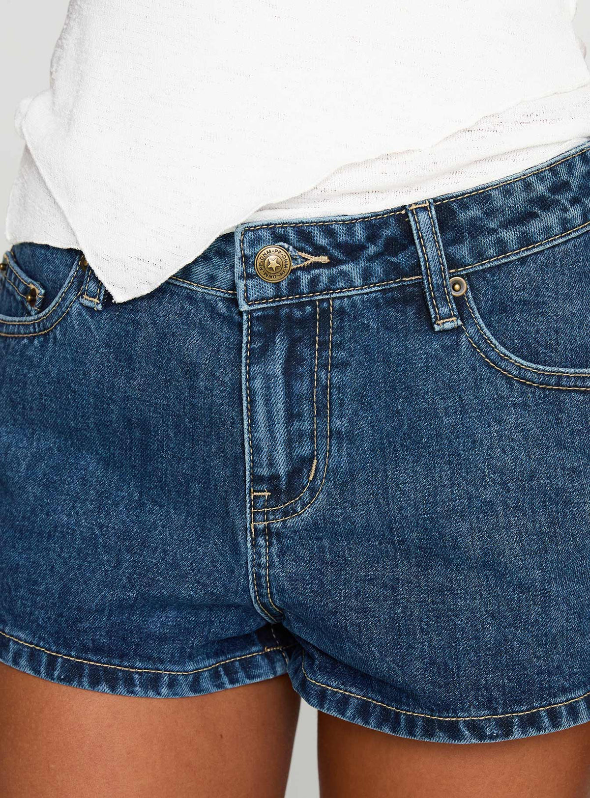 Dreamful Low Rise Mini Denim Shorts Dark Blue Wash Petite