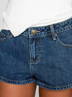 Dreamful Low Rise Mini Denim Shorts Dark Blue Wash Petite