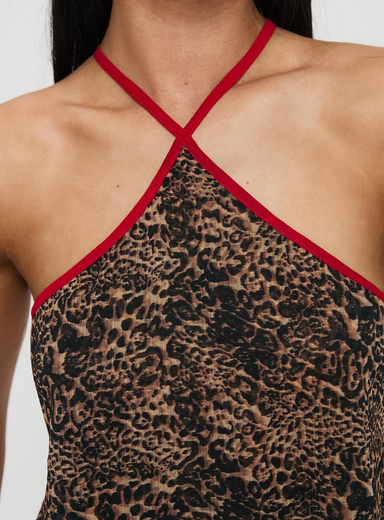 product Princess Polly Rafaella Halter Top Leopard Sleeveless Asymmetric Neckline 