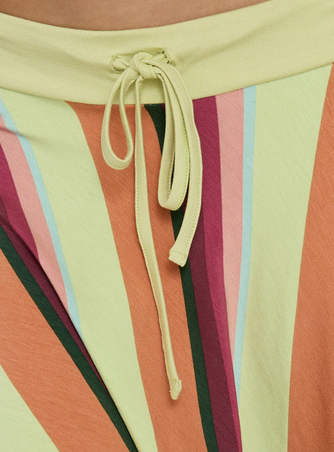 Crafted with the Eranza Midi Skirt Mixed Orange Stripe in womens-skirts featuring midi length detail view of model wearing