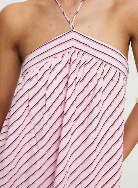 product Princess Polly Moonlit Mini Dress Pink Stripe Asymmetric Neckline 
