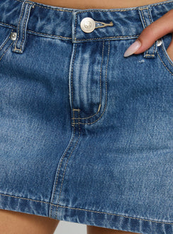 Baxon Low Rise Micro Denim Skort Mid Blue Wash