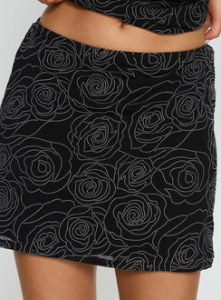 back view of model wearing Princess Polly Forget Me Diamonte Mini Skirt Black Mini Skirts 