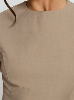 Kaelyra Tailored Cap Sleeve Romper Taupe