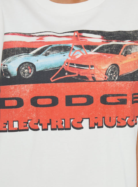 Dodge Electric Muscle Oversized Graphic Tee White