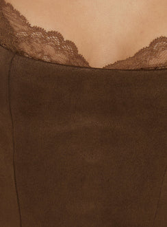 Renaissance Corset Lace Top Brown Suede