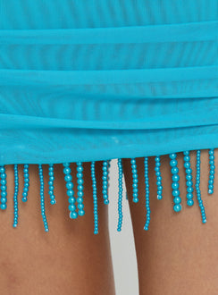 Loraina Scarf Beaded Mini Dress Blue