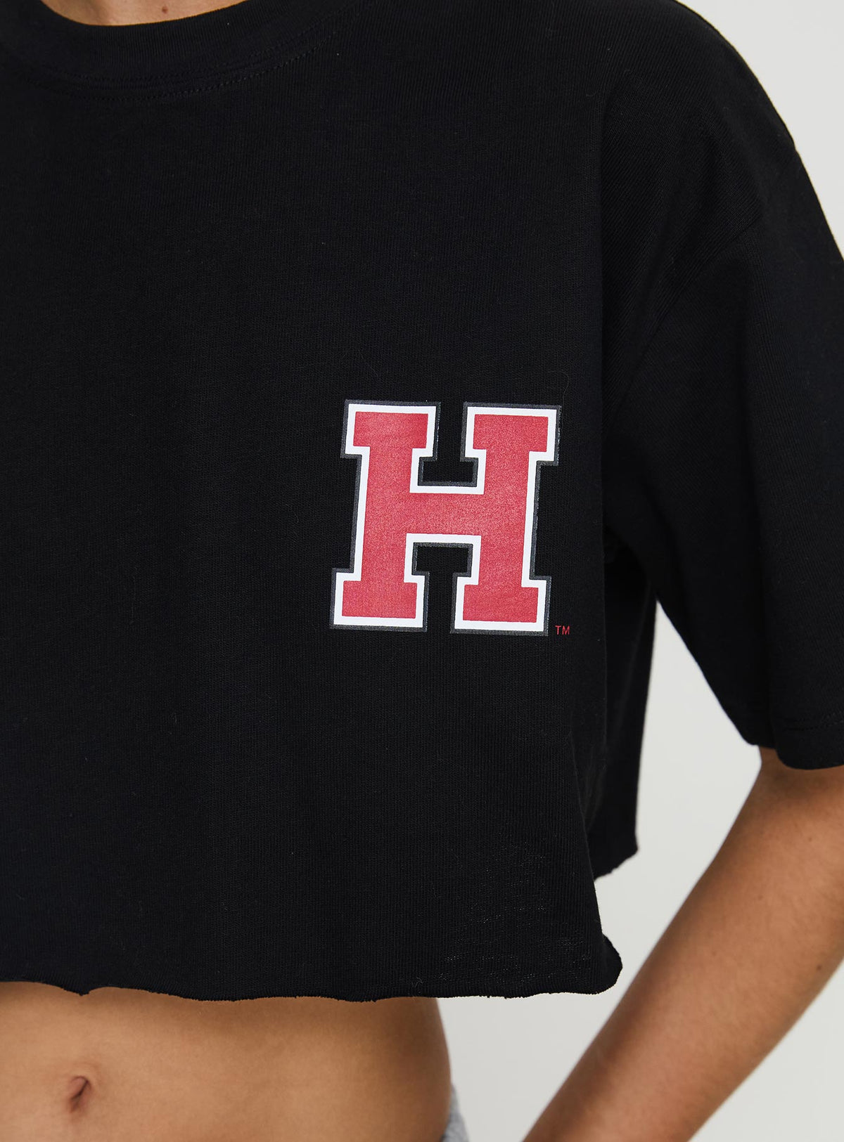 product Princess Polly Harvard Graphic Track Top Black Short Sleeves Crew Neck 