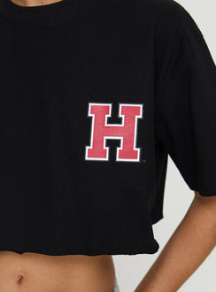 product Princess Polly Harvard Graphic Track Top Black Short Sleeves Crew Neck 